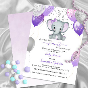 Cute Elephant Girl Balloons Baby shower Kaart