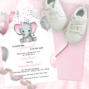 Cute Elephant Girl Balloons Baby shower Kaart