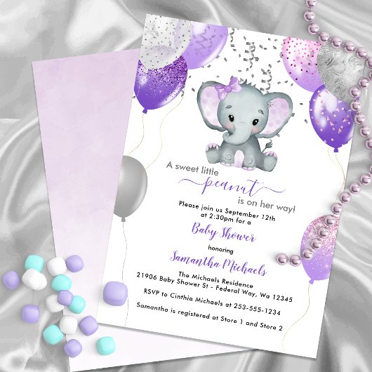 Cute Elephant Girl Balloons Baby shower Kaart