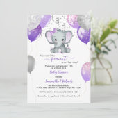 Cute Elephant Girl Balloons Baby shower Kaart (Staand voorkant)