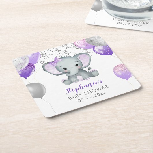 Cute Elephant Girl Balloons Baby shower Kartonnen Onderzetters (Schuin)