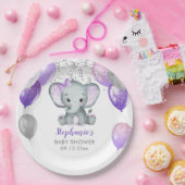 Cute Elephant Girl Balloons Baby shower Papieren Bordje (Feest)