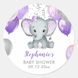 Cute Elephant Girl Balloons Baby shower Ronde Sticker