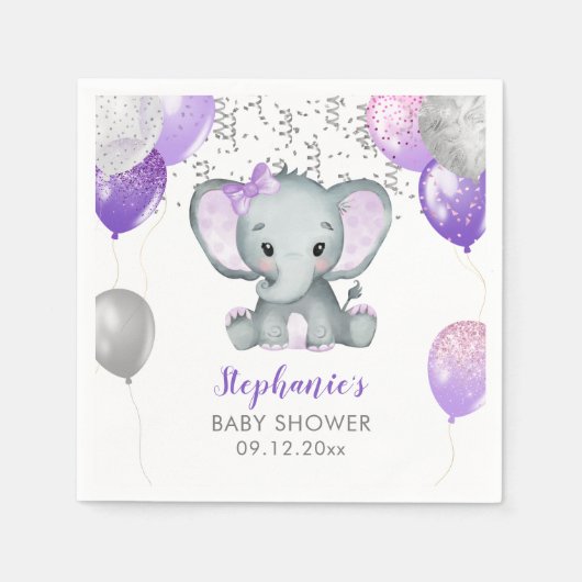 Cute Elephant Girl Balloons Baby shower Servet (Voorkant)