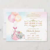 Cute Elephant Girl Virtual Baby shower by Mail Kaart (Voorkant)