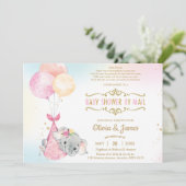 Cute Elephant Girl Virtual Baby shower by Mail Kaart (Staand voorkant)