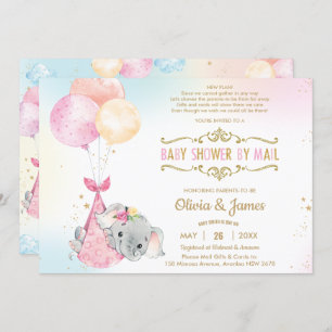 Cute Elephant Girl Virtual Baby shower by Mail Kaart