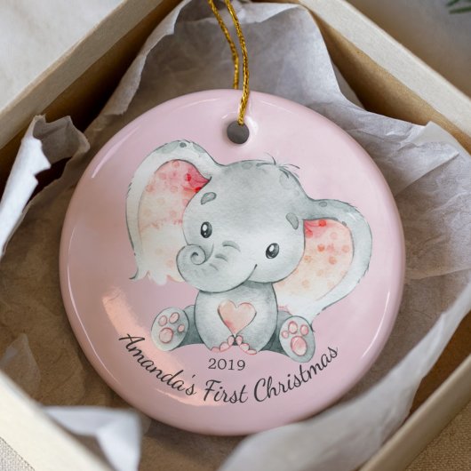 Cute Elephant Girls First Kerstannament Keramisch Ornament