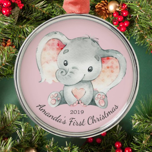 Cute Elephant Girls First Kerstannament Metalen Ornament