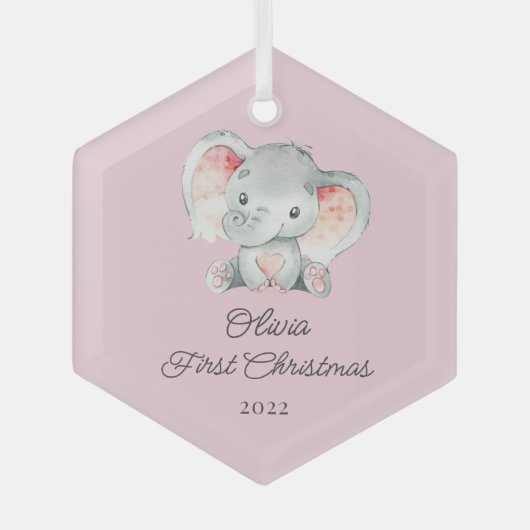 Cute Elephant Girls First Kerstmis Glas Ornament (Voorkant)