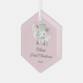 Cute Elephant Girls First Kerstmis Glas Ornament (Voorkant links)