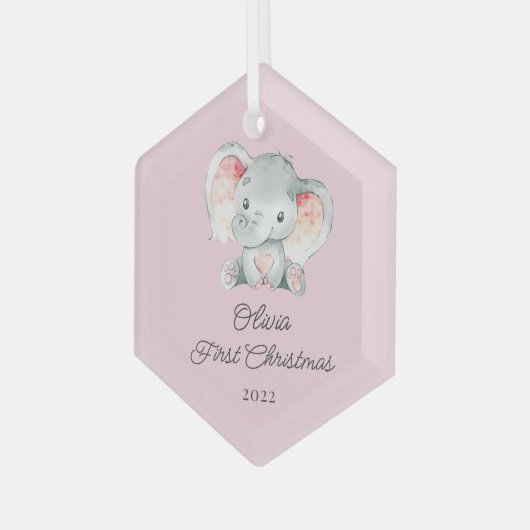 Cute Elephant Girls First Kerstmis Glas Ornament (Voorkant links)