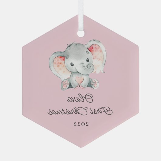 Cute Elephant Girls First Kerstmis Glas Ornament (Achterkant)