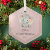 Cute Elephant Girls First Kerstmis Glas Ornament