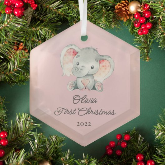 Cute Elephant Girls First Kerstmis Glas Ornament