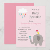 Cute Elephant Girls Pink Baby Sprinkle Shower Kaart (Voorkant / Achterkant)