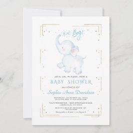 Cute Elephant Gold Glitter Boy Baby shower Kaart
