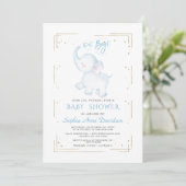 Cute Elephant Gold Glitter Boy Baby shower Kaart (Staand voorkant)