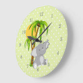 Cute Elephant Green Polka Dots Wall Clocks Grote Klok (Hoek)