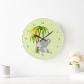 Cute Elephant Green Polka Dots Wall Clocks Grote Klok (Huis)