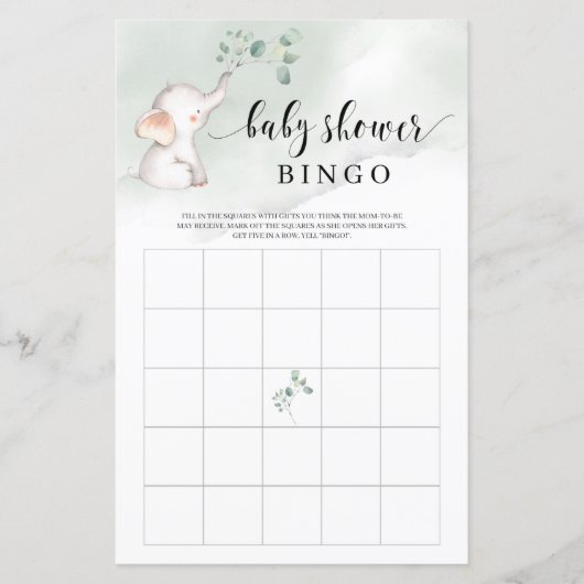 Cute elephant greenery baby shower bingo game (Voorkant)
