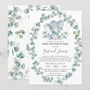 Cute Elephant Greenery Baby shower by Mail Boy Kaart