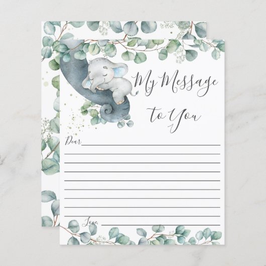 Cute Elephant Greenery Baby shower Message Sheet (Voorkant / Achterkant)