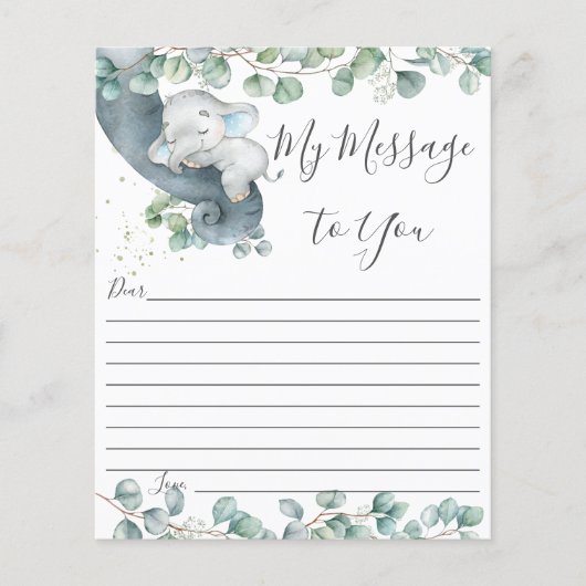 Cute Elephant Greenery Baby shower Message Sheet (Voorkant)