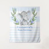 Cute Elephant Greenery Boy Baby shower Photo Booth Wandkleed (Voorkant)