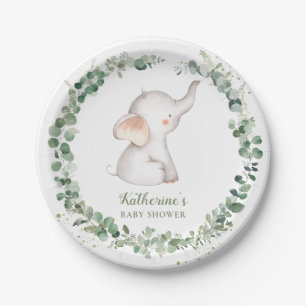Cute Elephant Greenery Gender Neutral Baby shower  Papieren Bordje