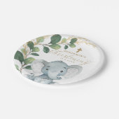 Cute Elephant Greenery Gold Leaves Christening Papieren Bordje (Gekanteld)