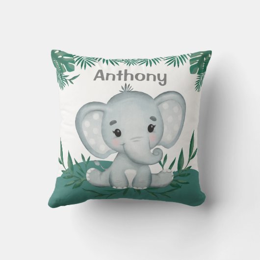 Cute Elephant Greenery Name Kinder Kussen (Achterkant)