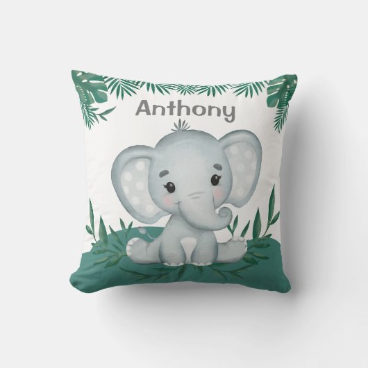 Cute Elephant Greenery Name Kinder Kussen (Voorkant)