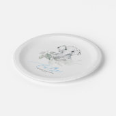 Cute Elephant Greenery Oh Boy Baby shower Papieren Bordje (Gekanteld)