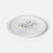 Cute Elephant Greenery Oh Boy Baby shower Papieren Bordje (Gekanteld)