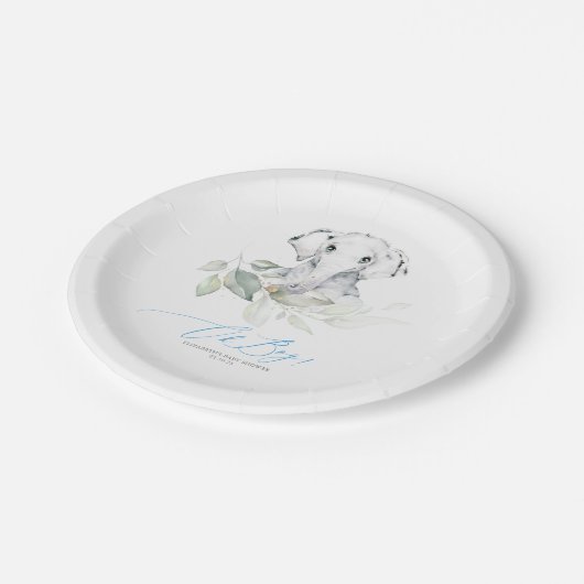 Cute Elephant Greenery Oh Boy Baby shower Papieren Bordje (Gekanteld)