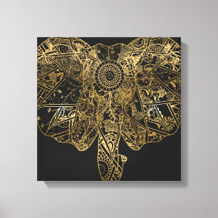 Cute Elephant hand getrokken Henna floral Canvas Afdruk