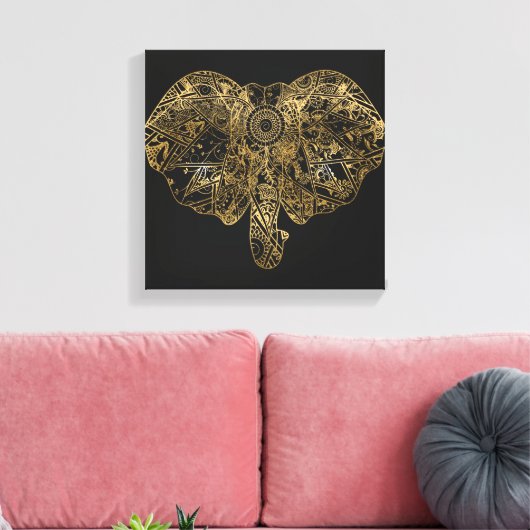 Cute Elephant hand getrokken Henna floral Canvas Afdruk (Insitu (Woonkamer))