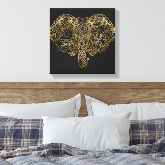 Cute Elephant hand getrokken Henna floral Canvas Afdruk (Insitu (Slaapkamer))