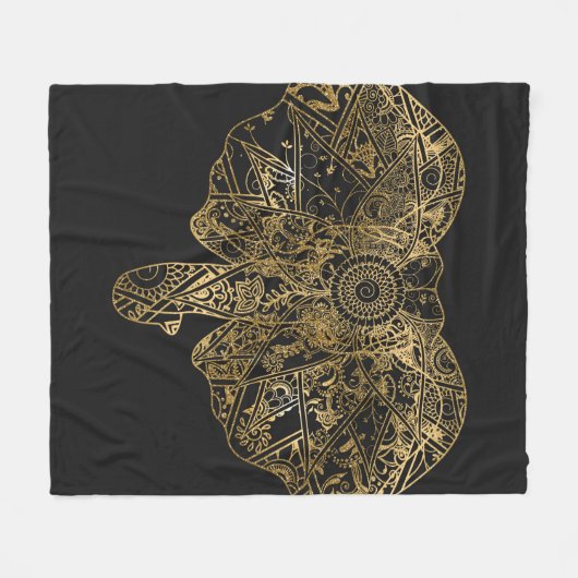 Cute Elephant hand getrokken Henna floral Fleece Deken (Voorkant (Horizontaal))