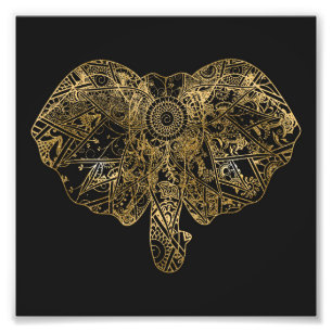 Cute Elephant hand getrokken Henna floral Foto Afdruk