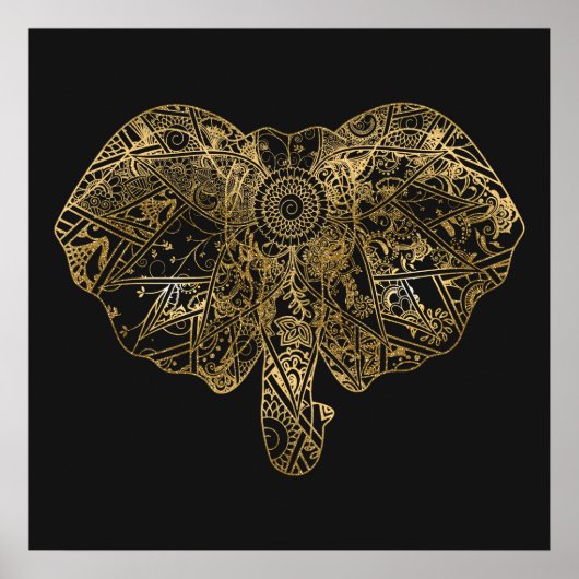 Cute Elephant hand getrokken Henna floral Poster (Voorkant)