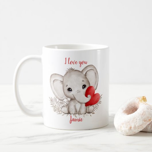 Cute Elephant Heart Valentijn love Personalized Koffiemok (Met donut)