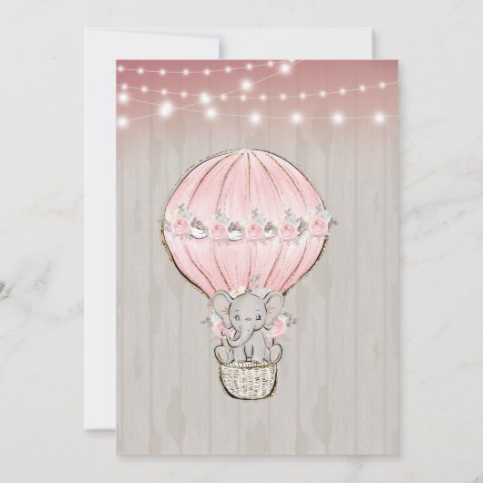 Cute Elephant Hot Air Ballon Baby shower Invitat Kaart (Achterkant)