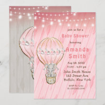 Cute Elephant Hot Air Ballon Baby shower Invitat