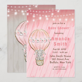 Cute Elephant Hot Air Ballon Baby shower Invitat Kaart