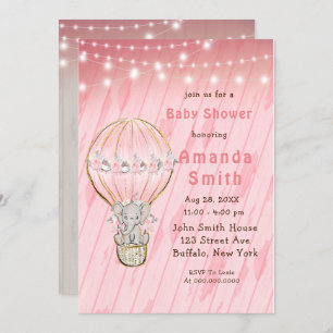Cute Elephant Hot Air Ballon Baby shower Invitat Kaart