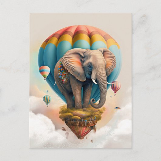 Cute Elephant Hot Air Ballon Whimsical Animal Briefkaart (Voorkant)