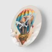 Cute Elephant Hot Air Ballon Whimsical Animal Ronde Klok (Hoek)