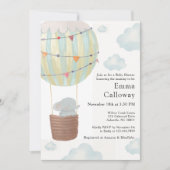 Cute Elephant Hot Air Balloon Baby Shower  Kaart (Voorkant)